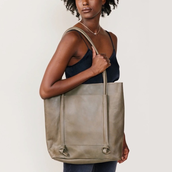 ABLE - Lomi Knotted Strap Olive Khaki Tan Leather Tote Bag - Picture 1 of 1